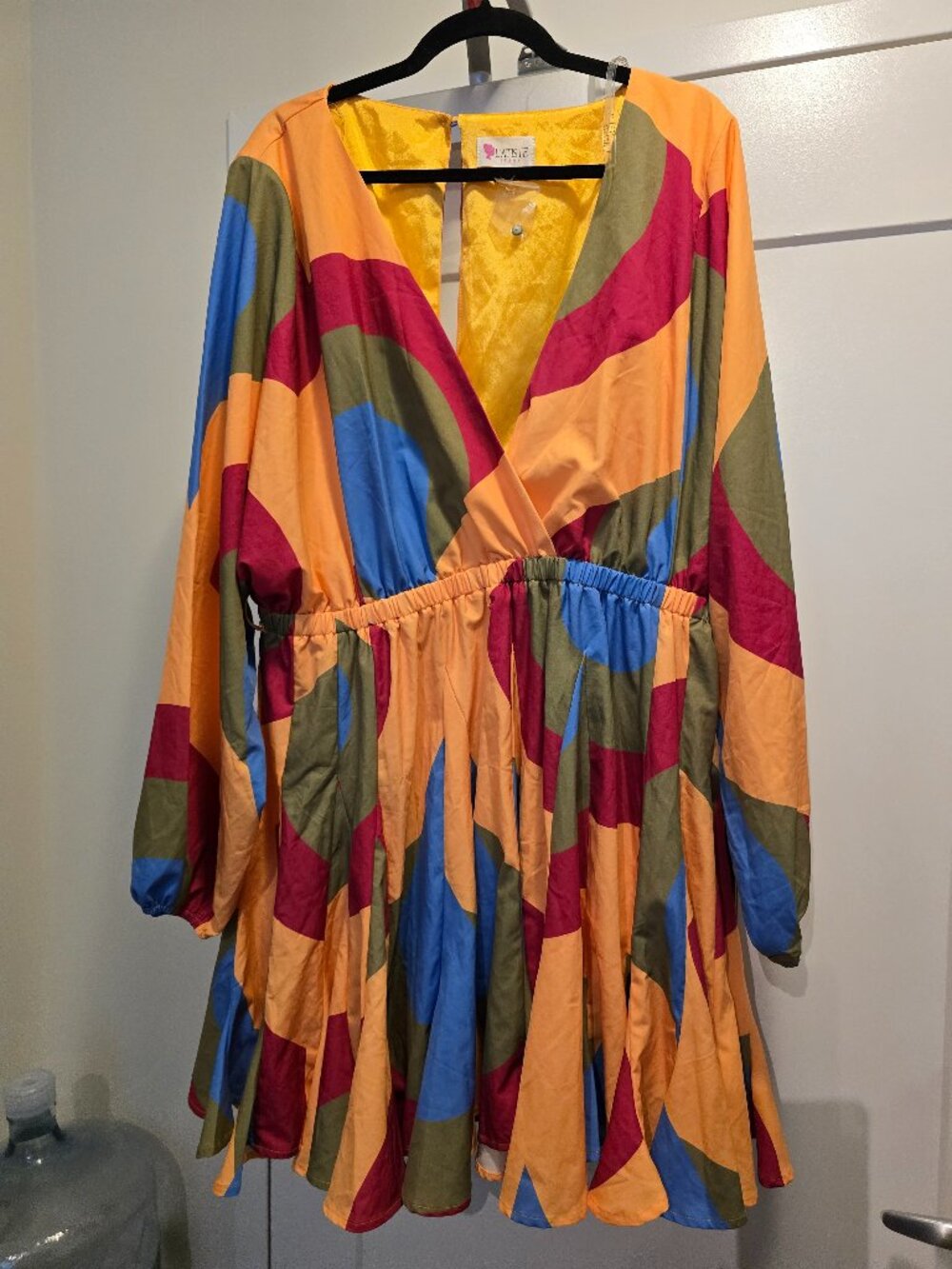 Latiste Colorblock Abstract Print Long Sleeve Mini Dress